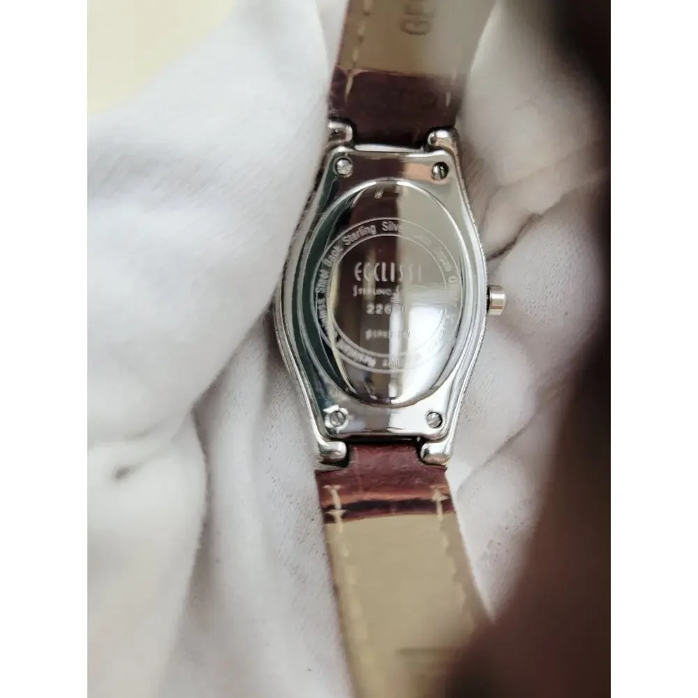 Ecclissi 22650 Women's Sterling Silver Watch Mother of Pearl Dial Brown Leather